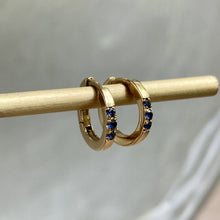Load image into Gallery viewer, Bora mini hoops with blue sapphires
