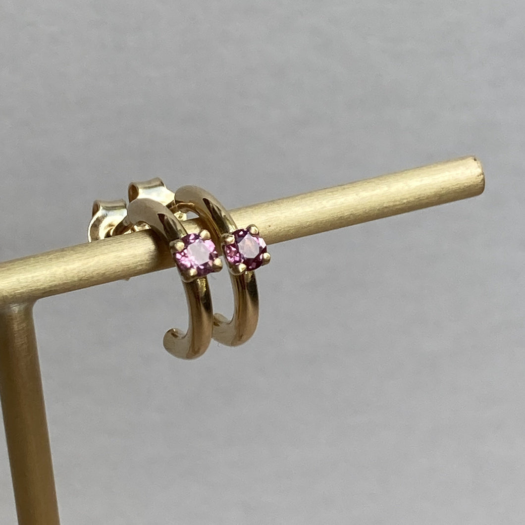 Bali solitary hoop earrings with pink sapphires