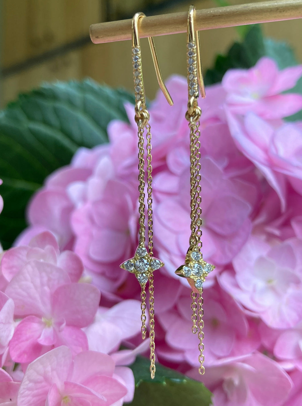 Maurice earrings with diamonds and golden chains