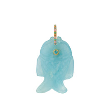 Load image into Gallery viewer, Holbox, little fish pendant in aquamarine with gemstones
