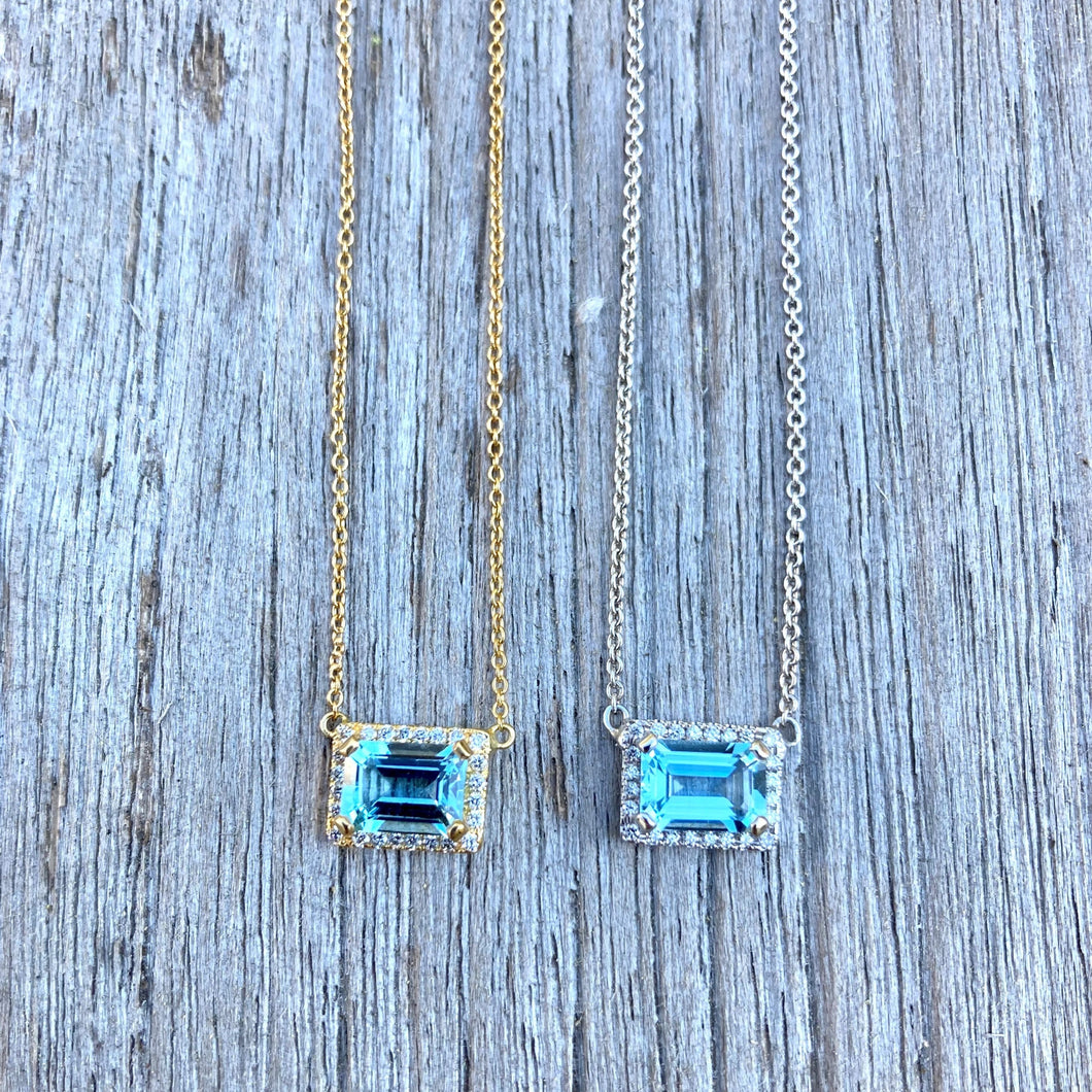 Zanzibar necklace with large aquamarine and diamonds